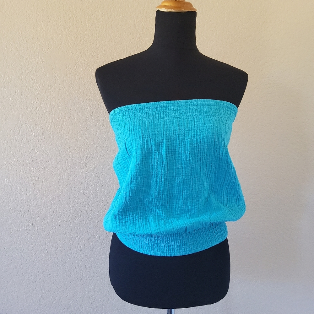 Bobi Strapless Cotton Gauze Tube Top Size M or S  Surf Blue Mermaid Color NWT - Picture 3 of 13